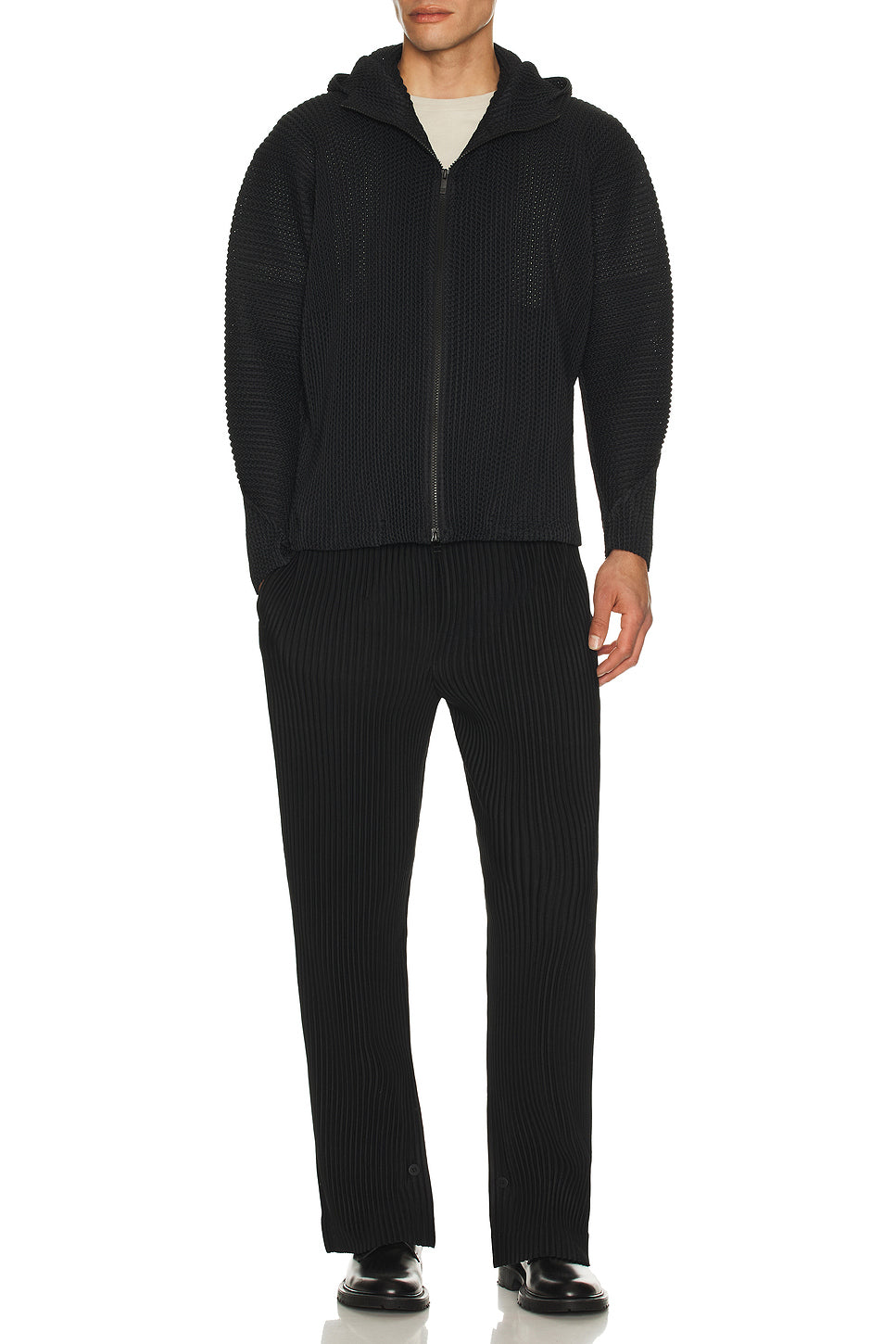 Wickerwork Mesh Full Zip Hooded Jacket