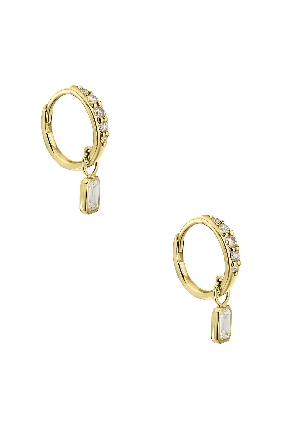 Emerald Diamond Charm Pave Huggie Earrings