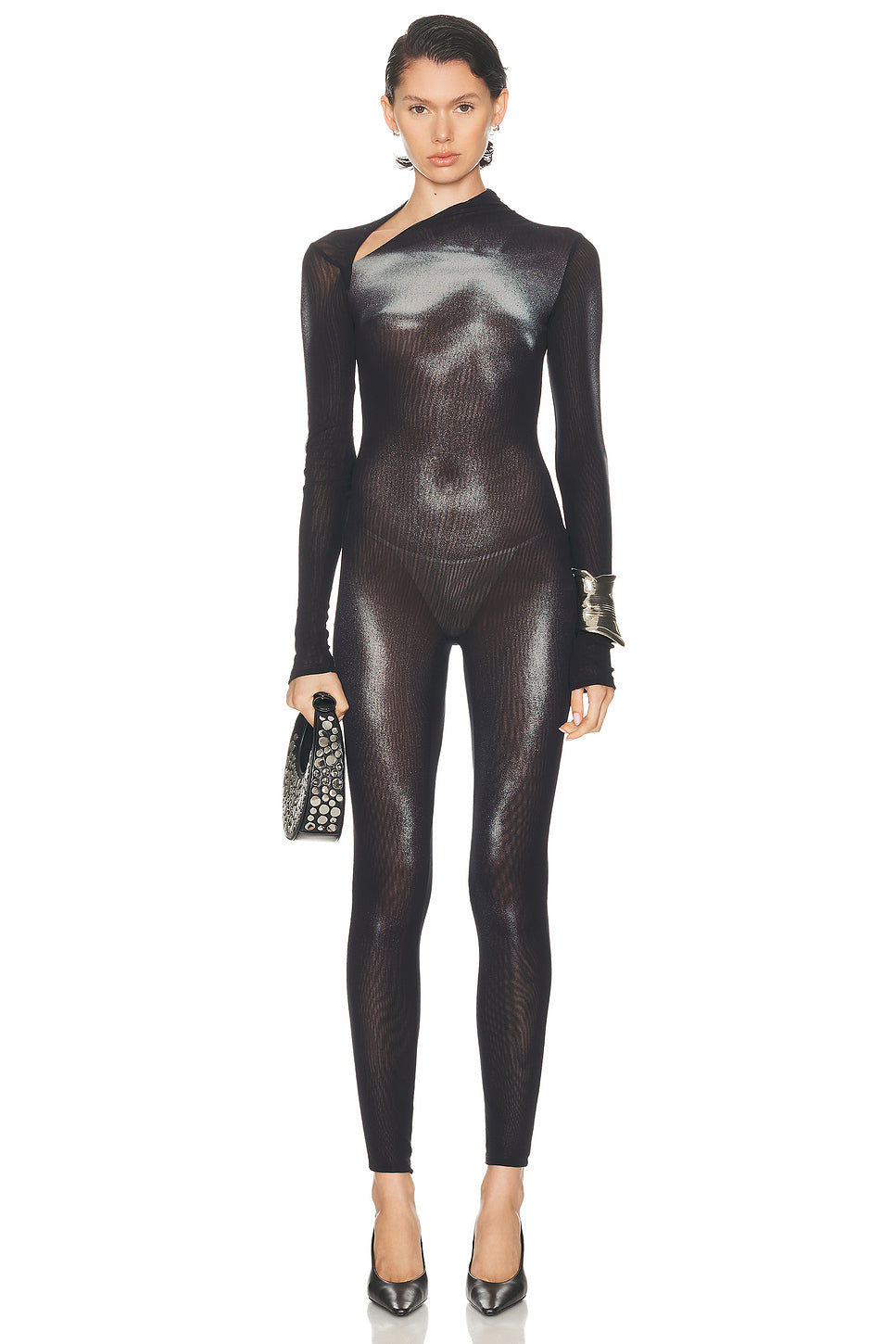Asymmetric Collar Body Dust Printed Catsuit