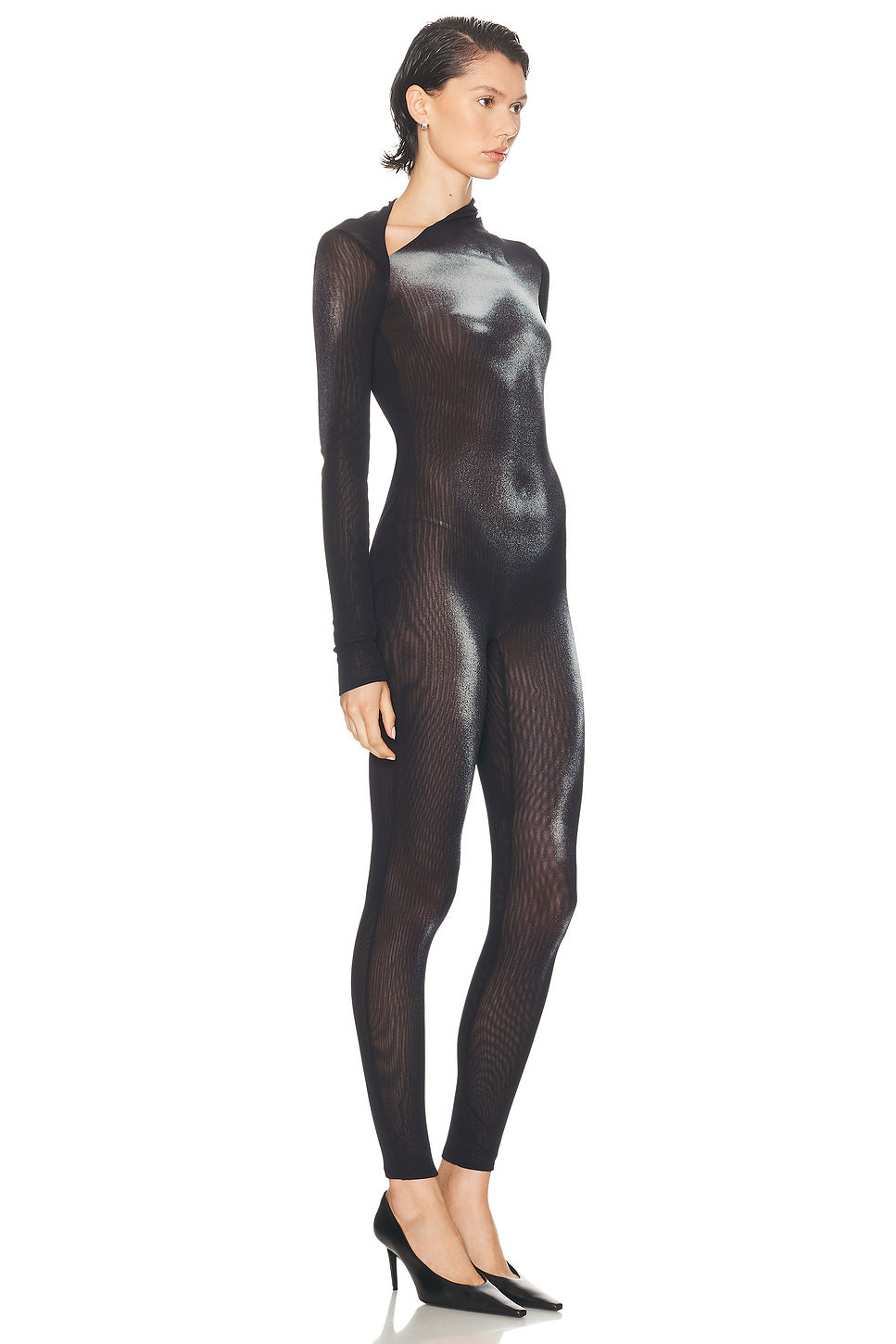 Asymmetric Collar Body Dust Printed Catsuit