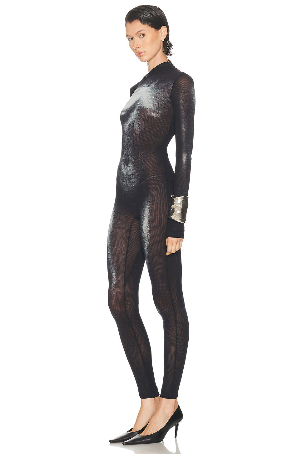Asymmetric Collar Body Dust Printed Catsuit