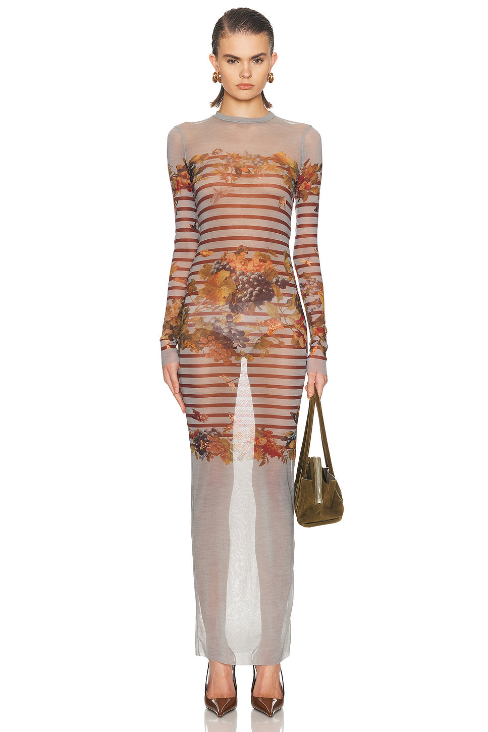 Mesh Printed Marinière Grape Long Dress