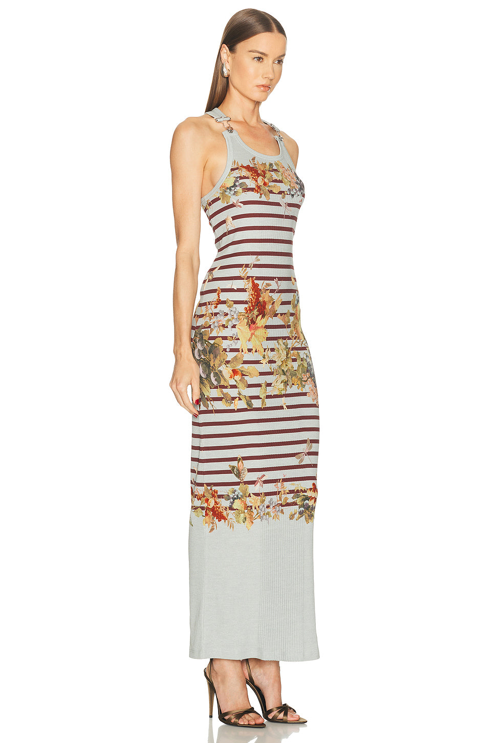 Cotton Ribbed Printed Marini?re Grape Long Dress