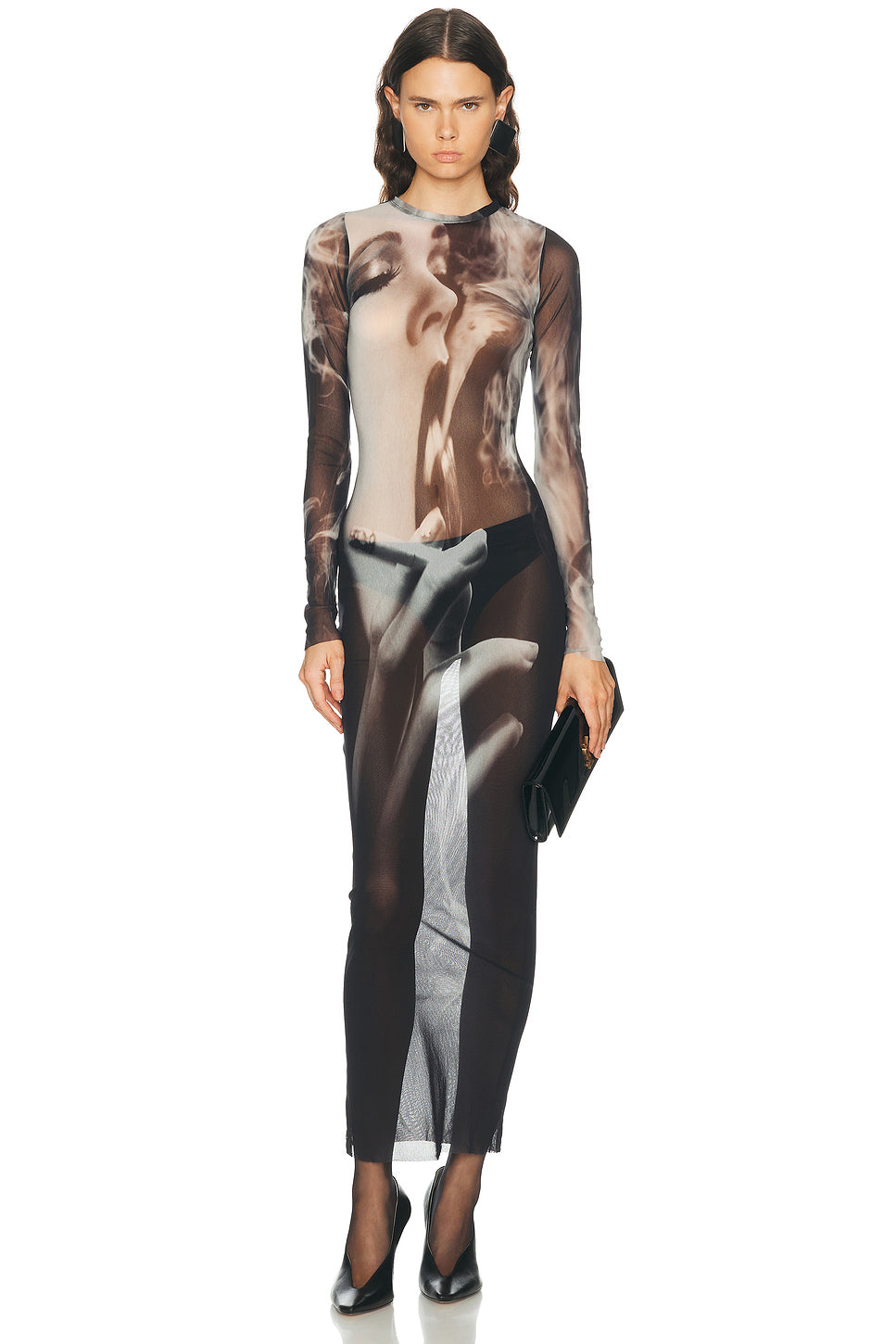 Mesh Printed Smoking Women Long Dress