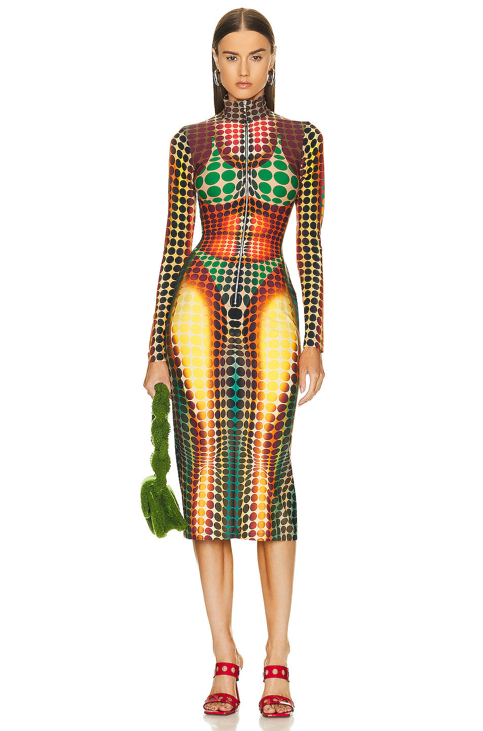 Center Front Zip Long Sleeve Dress