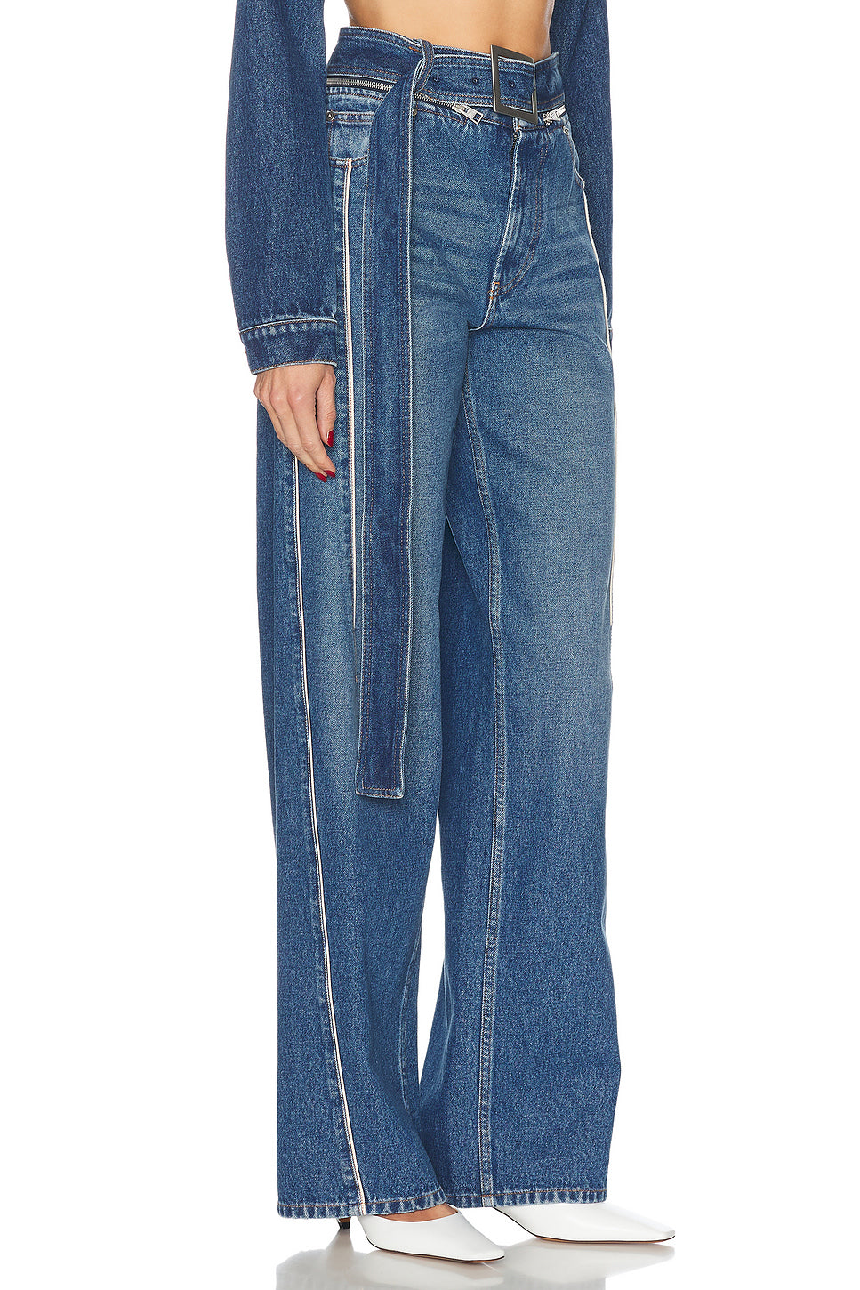 Zip Belt Selvege Detail Wide Leg Jeans