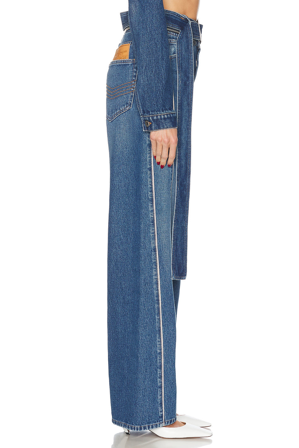 Zip Belt Selvege Detail Wide Leg Jeans