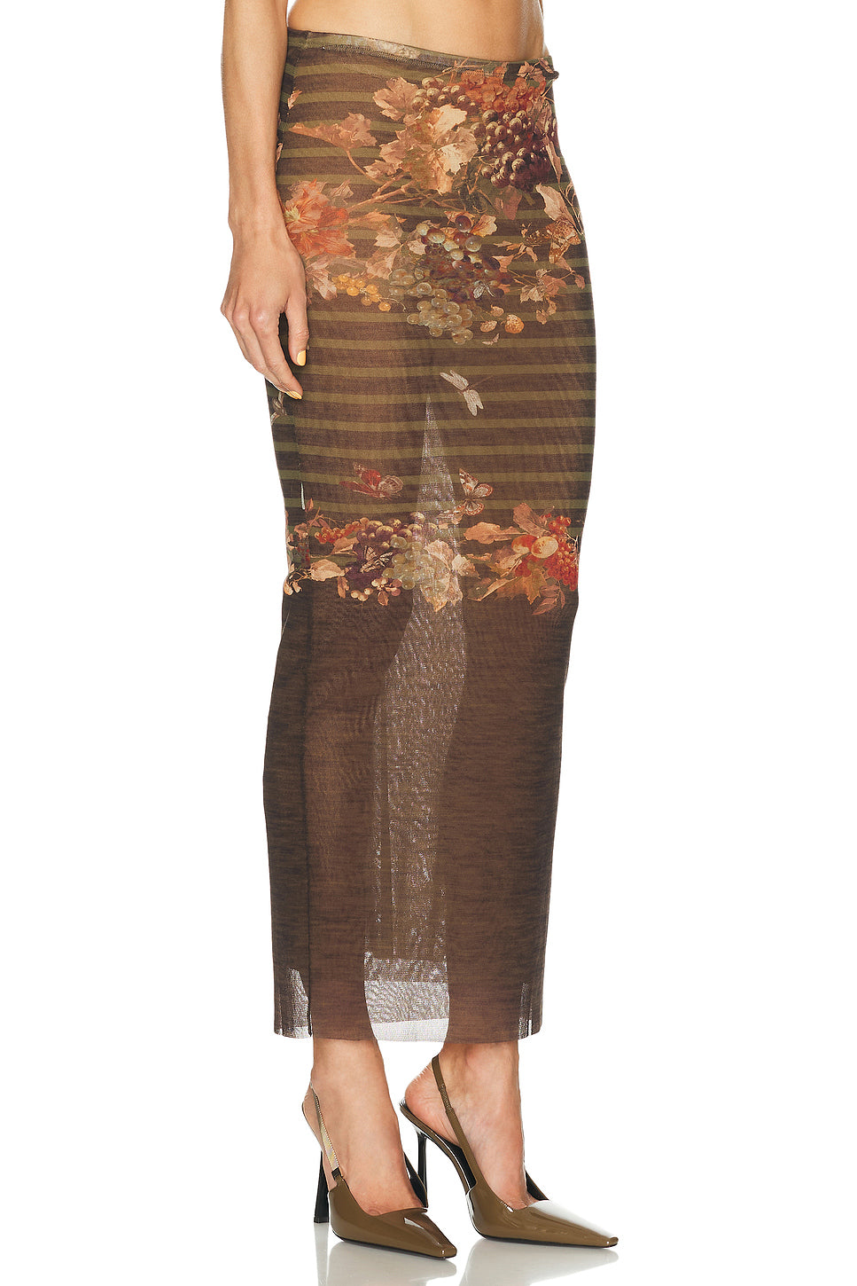 Mesh Printed Marinière Grape Long Skirt