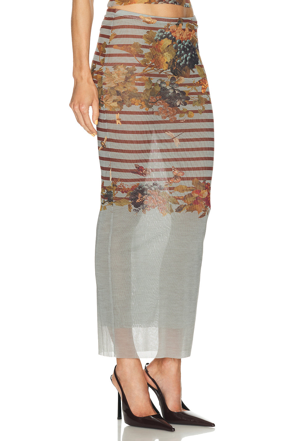 Mesh Printed Marinière Grape Long Skirt