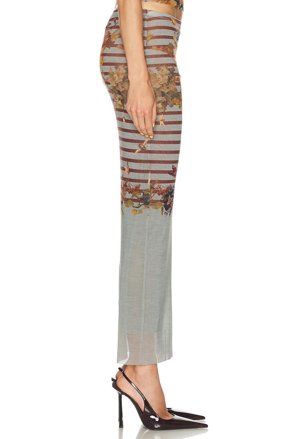 Mesh Printed Marinière Grape Long Skirt