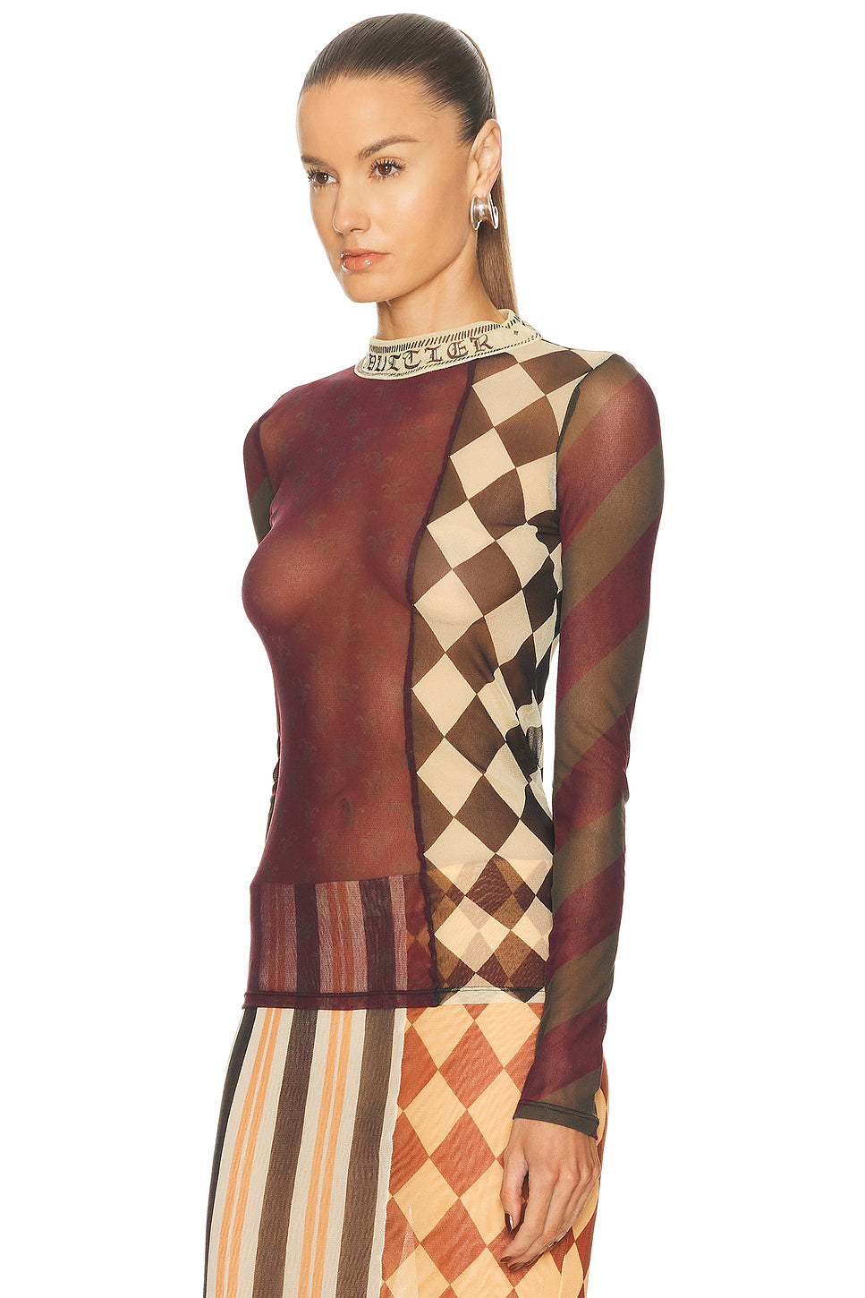 Mesh Patchwork Long Sleeve Top