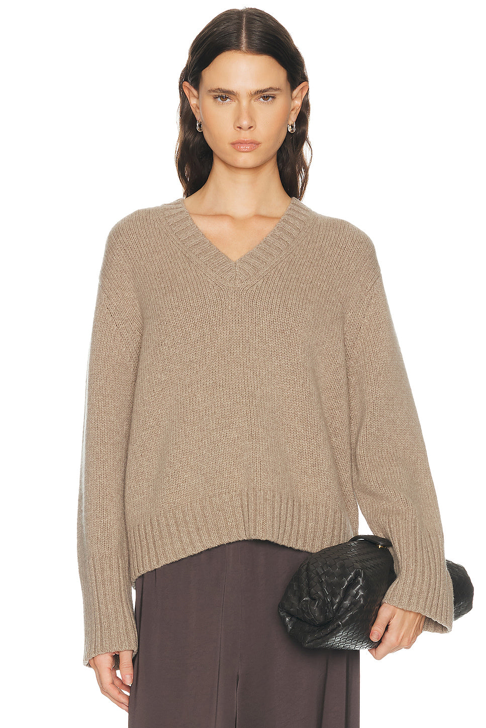 Cropped Cashmere Jet V-neck Sweater
