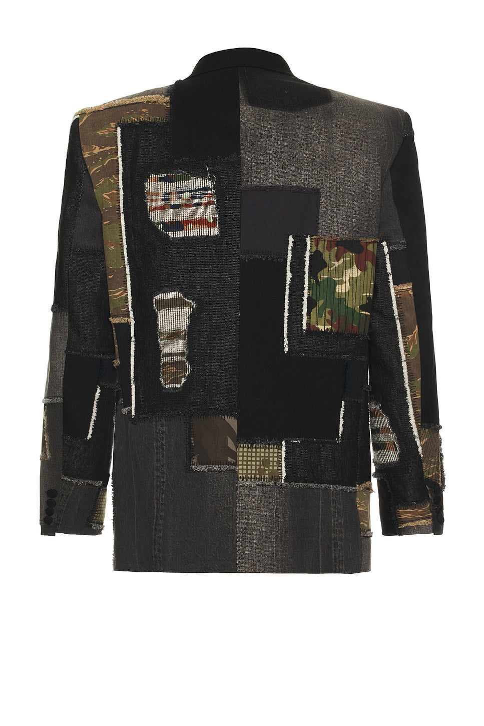 Denim And Multi Fabrics Patchwork Jacket