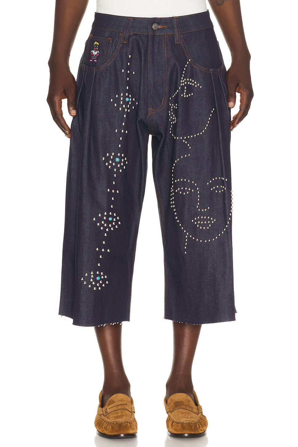 Studded Face Plated Long Shorts