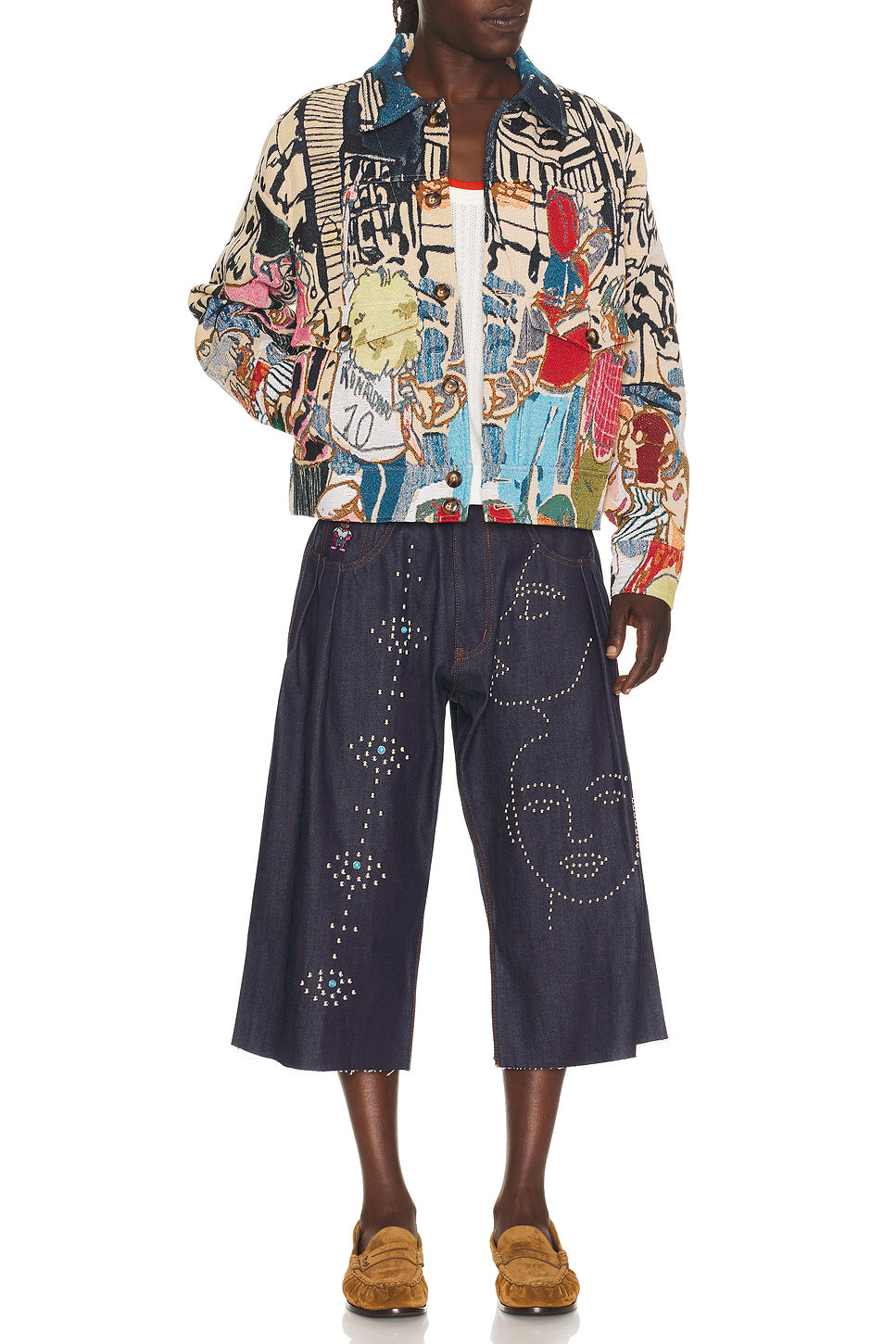 Studded Face Plated Long Shorts