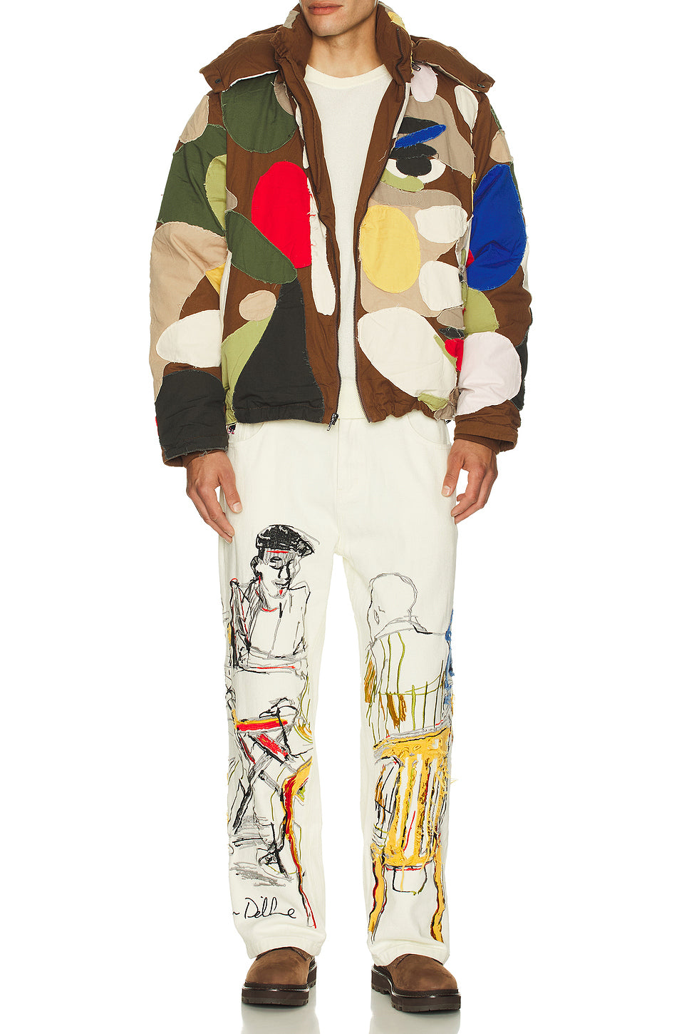 Patchworked Face Down Puffer Jacket