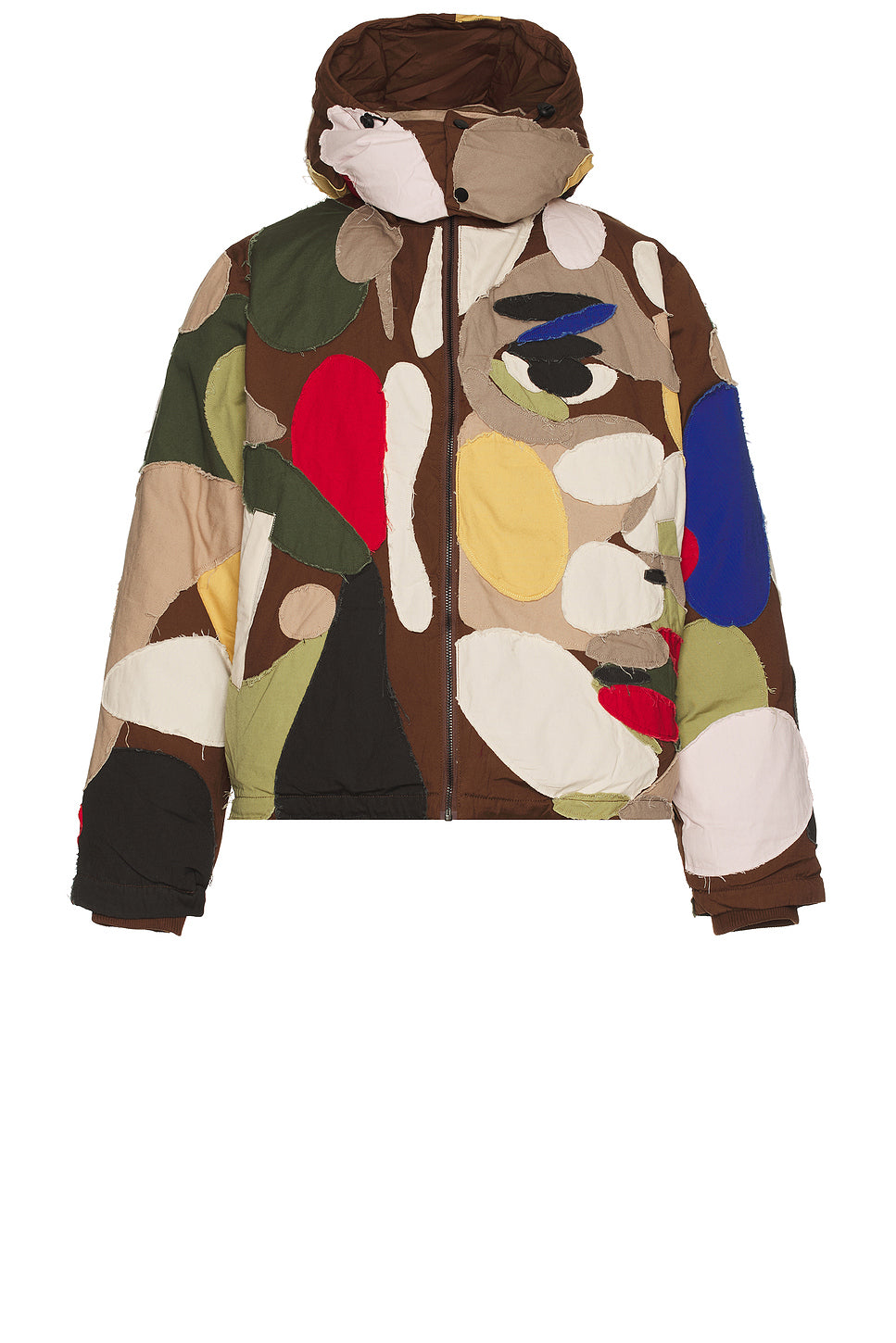 Patchworked Face Down Puffer Jacket
