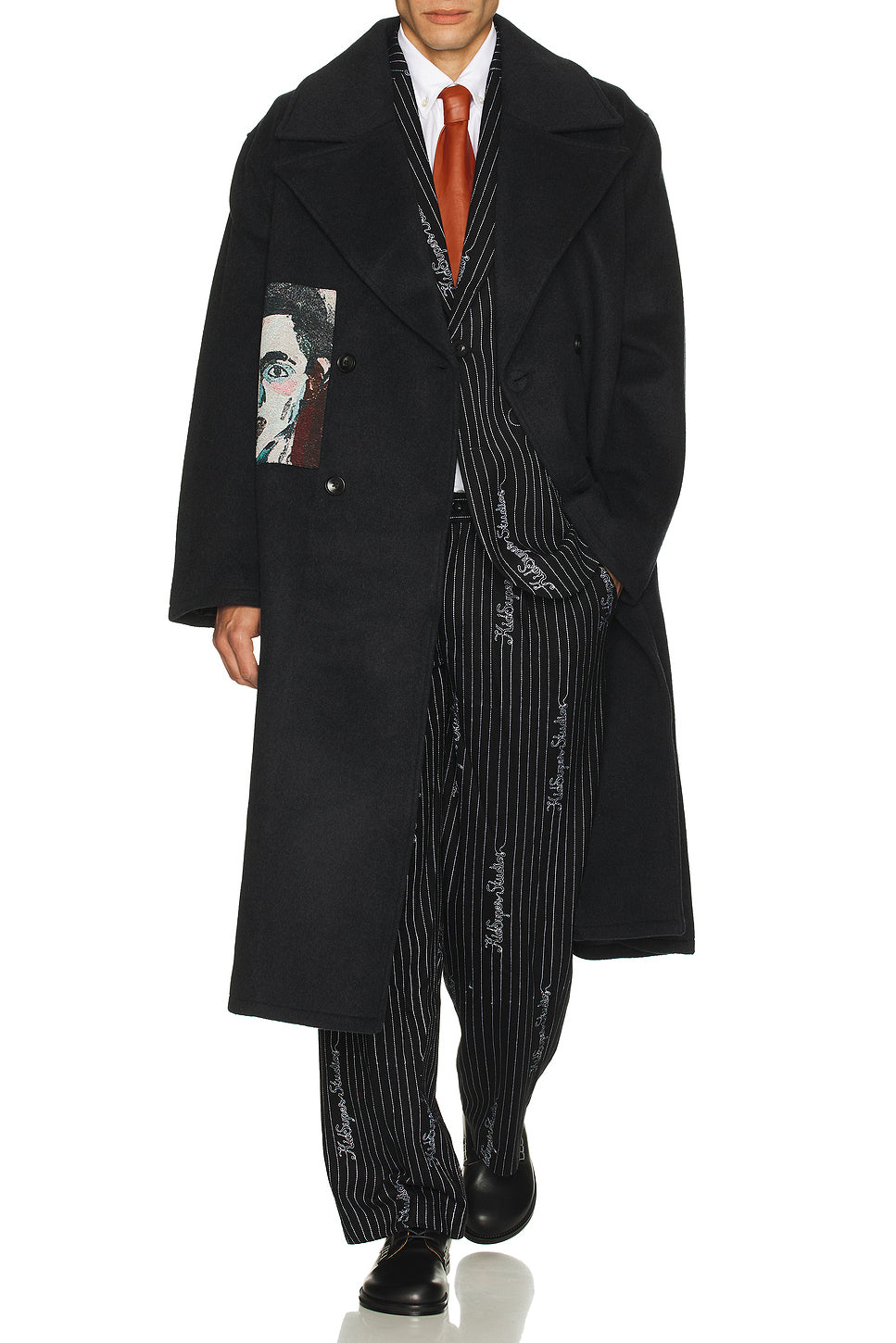 Jacquard Patches Wool Overcoat