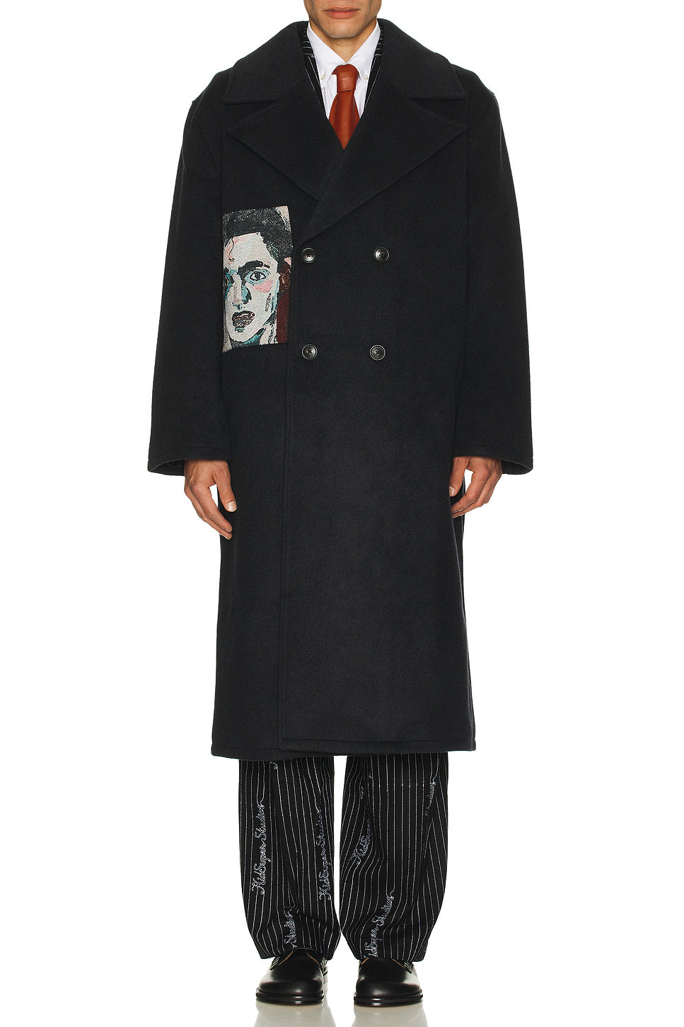 Jacquard Patches Wool Overcoat