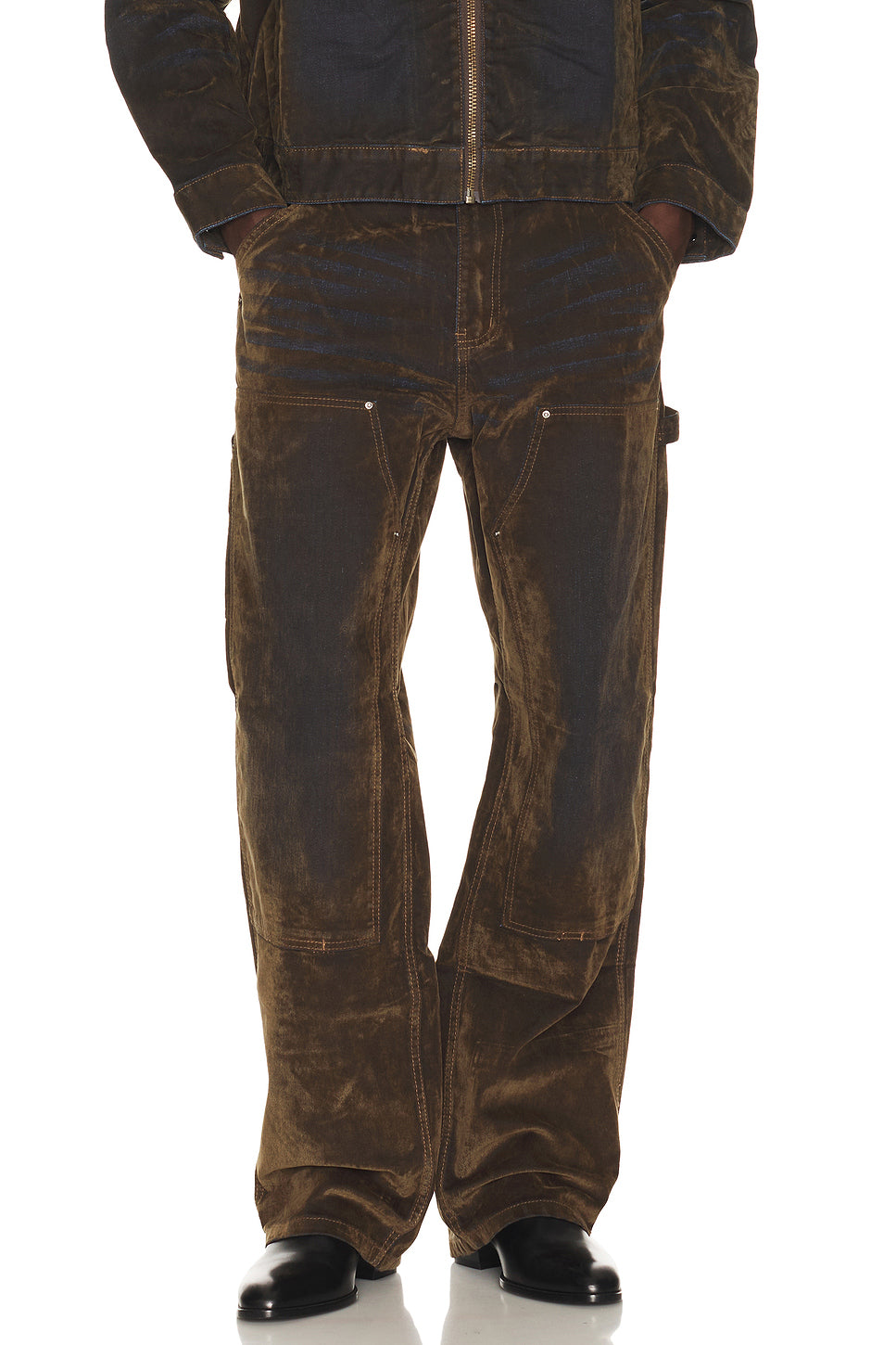 Eye Badge Washed Double Knee Flocked Pant