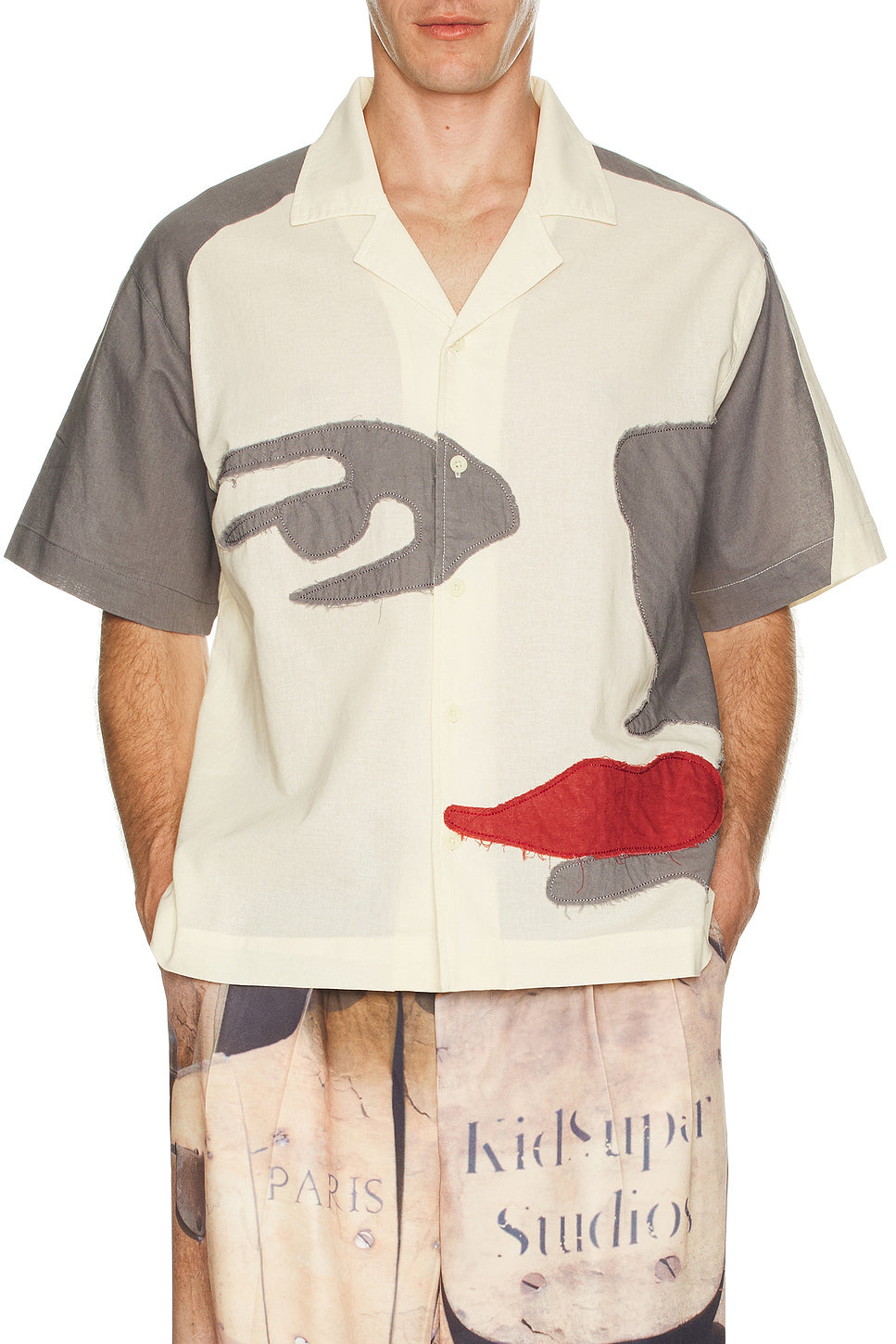 Patchwork Face Linen Camp Shirt