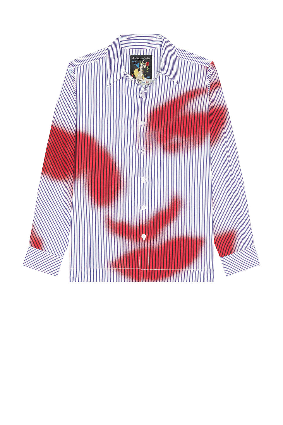 Blurry Face Airbrush Striped Button Up Shirt