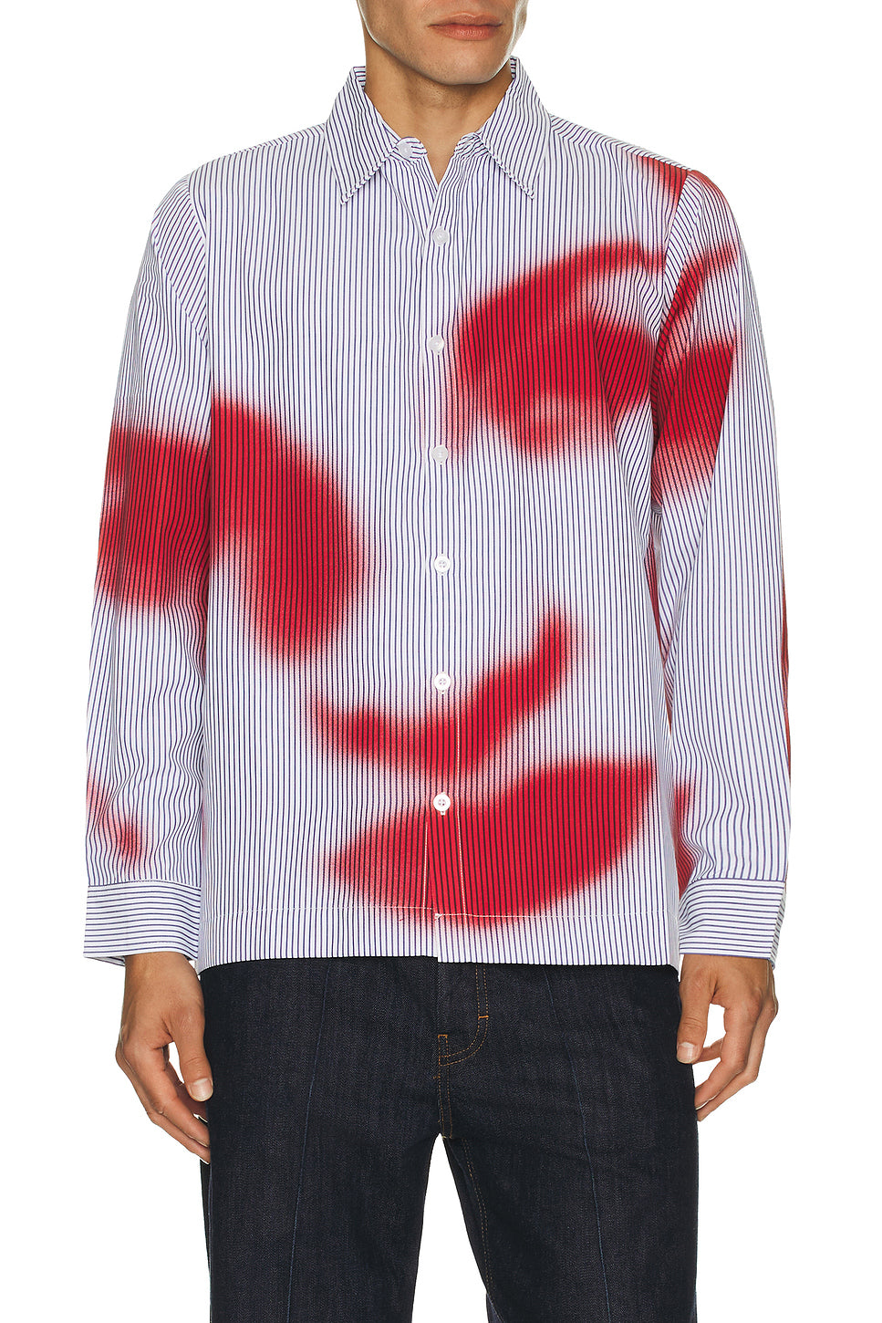 Blurry Face Airbrush Striped Button Up Shirt
