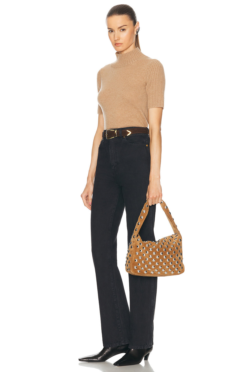 Elena Suede Studded Shoulder Bag