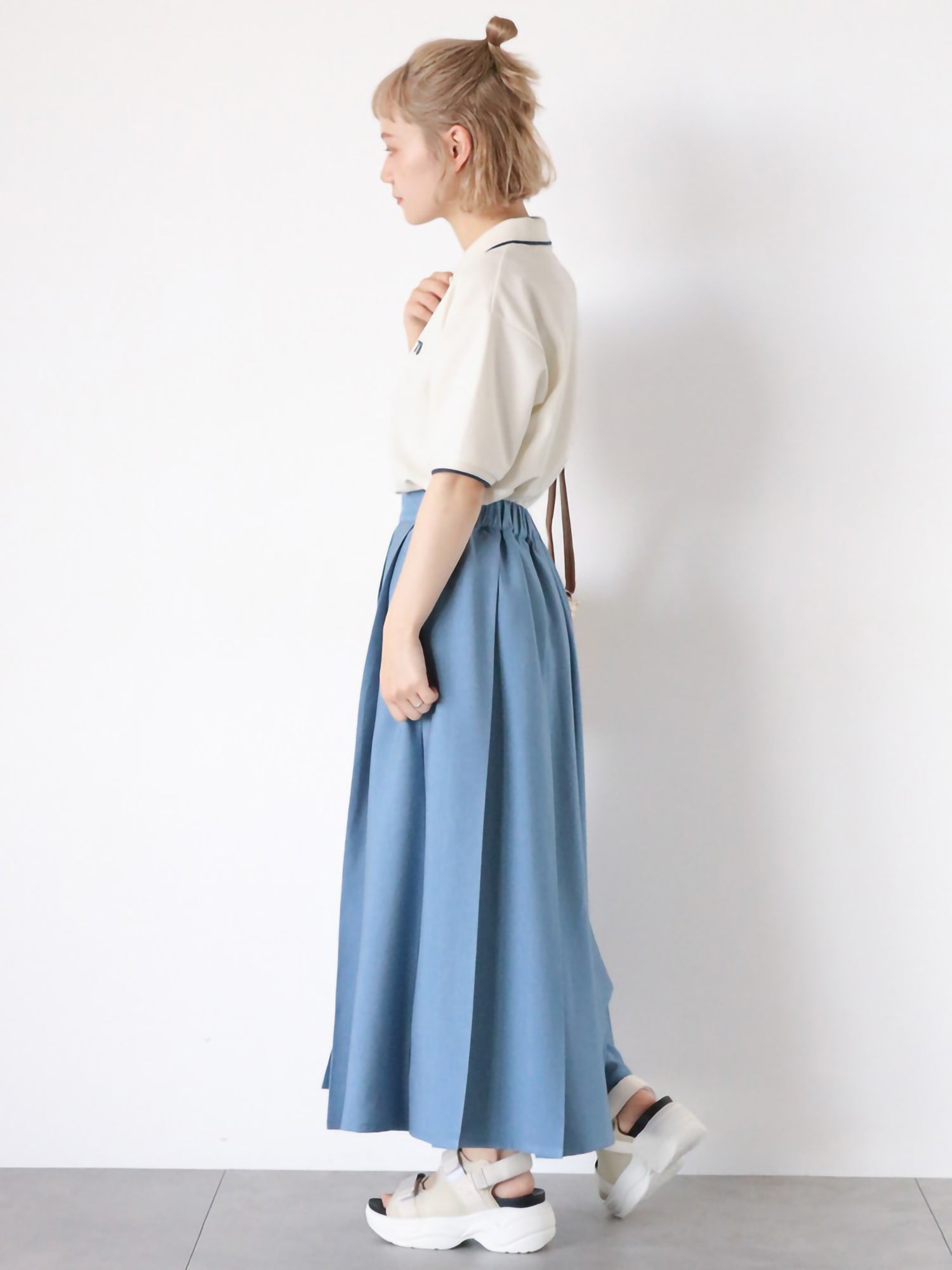 Kaorine Denim Pleated Skirt
