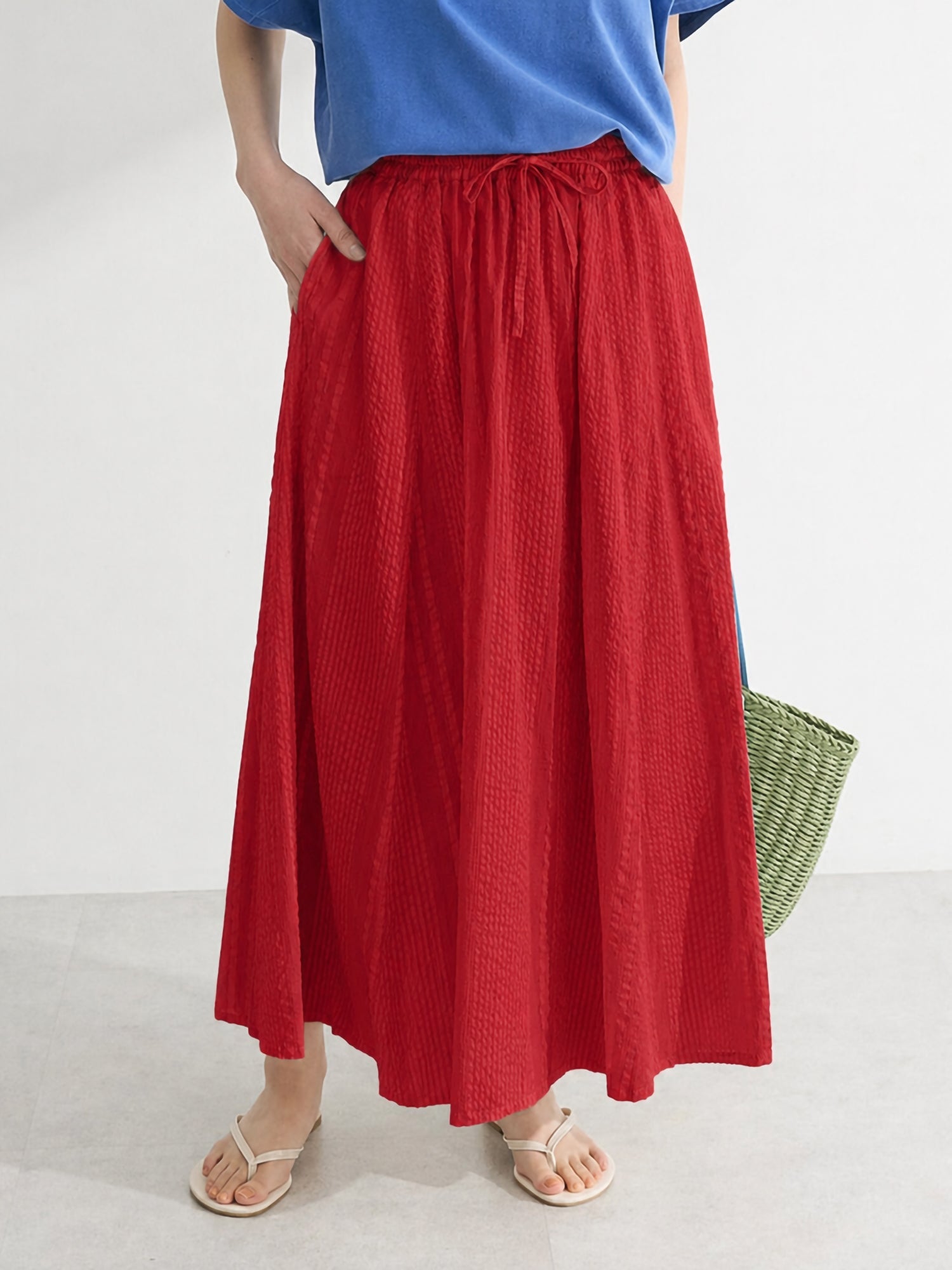 Kazami Indian Cotton Sheer Seersucker Gathered Skirt