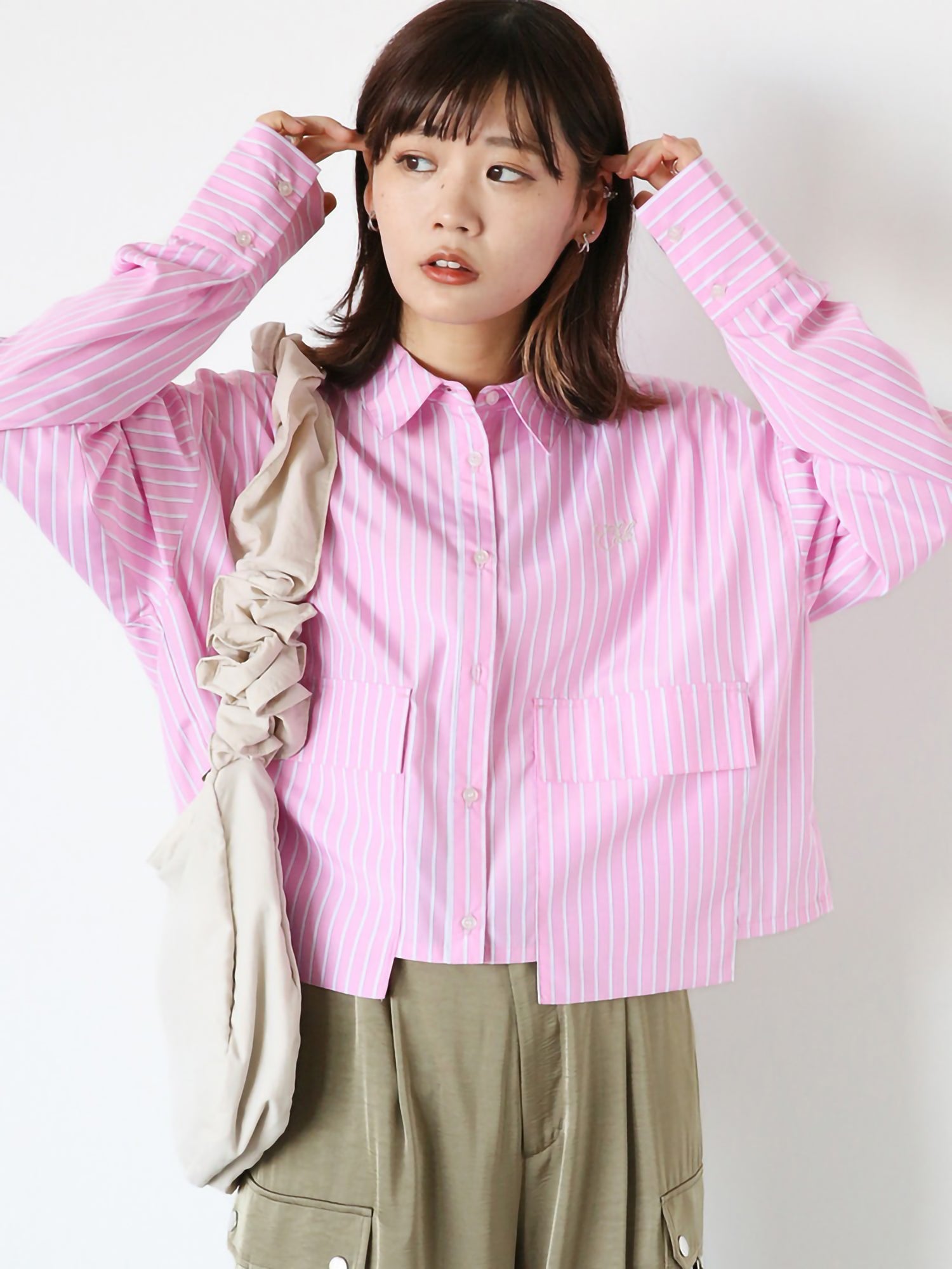 Kikuhane Short Striped Big Pocket Shirt