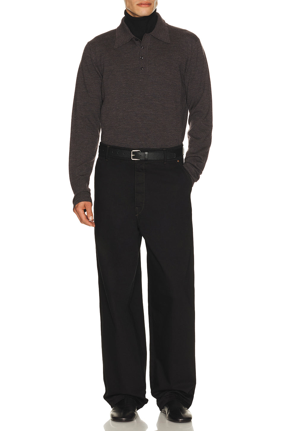 Long Sleeve Knitted Polo Top