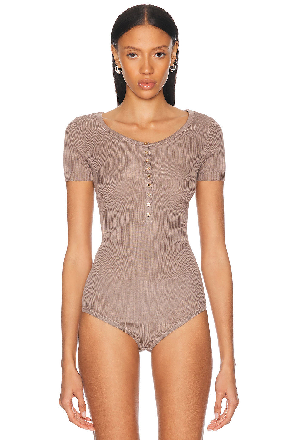 Button Ribbed Bodysuit