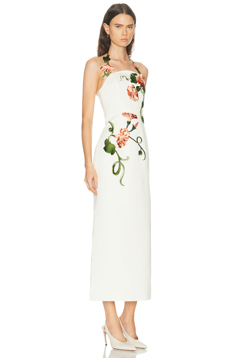 Ava Halterneck Applique Floral Bustier Maxi Dress in Vine Print