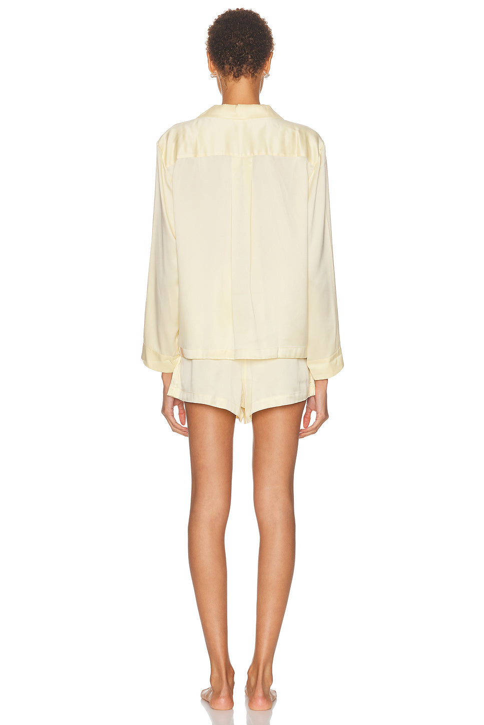 Washable Silk Button Up Long Sleeve Short Pajama Set