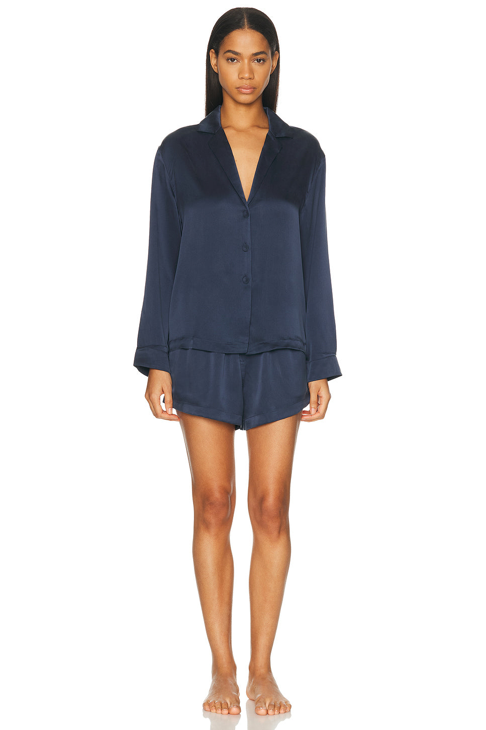 Washable Silk Button Up Long Sleeve Short Pajama Set