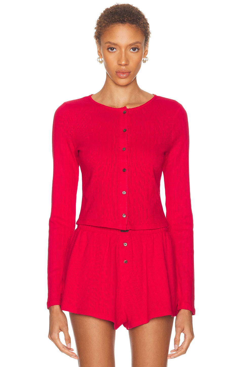 Pointelle Crew Neck Cardigan