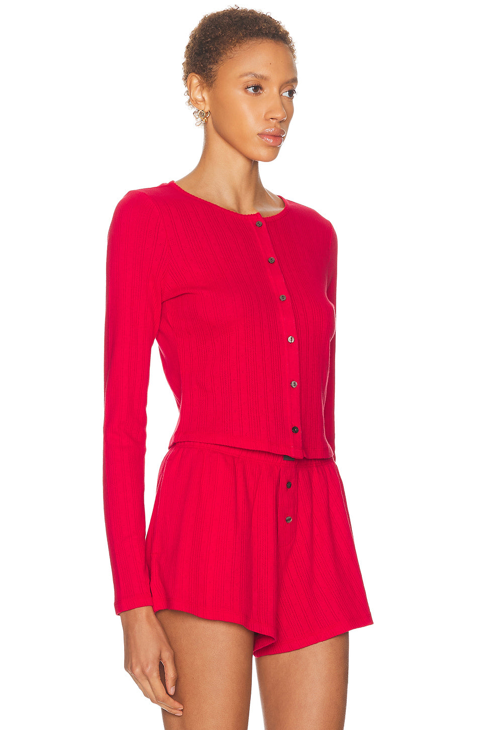 Pointelle Crew Neck Cardigan