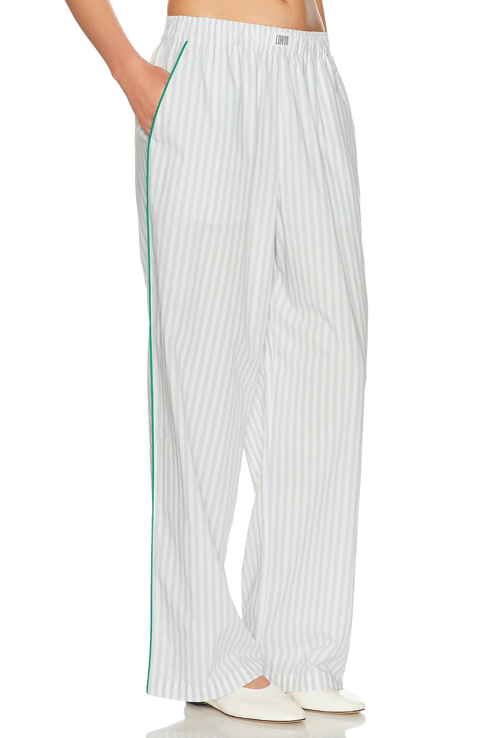 Airy Cotton Piped Wide Leg Pant