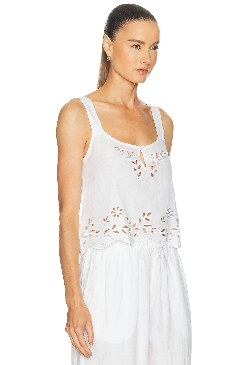 Linen Embroidered Eyelet Tank Top