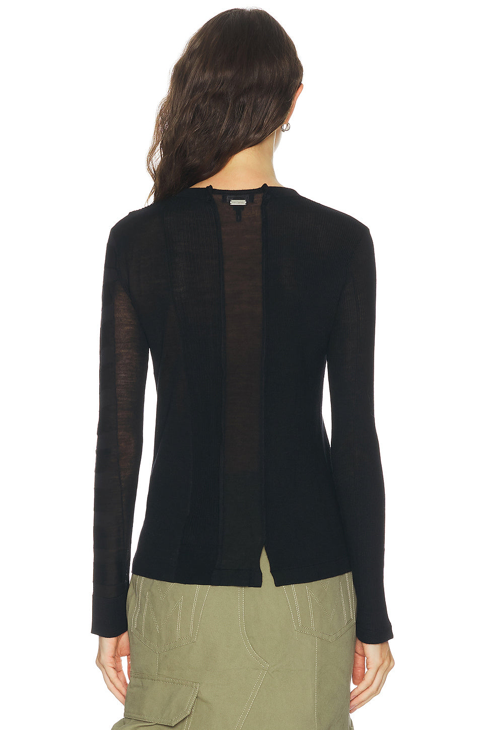 Sheer Paneled Knit Long Sleeve Top
