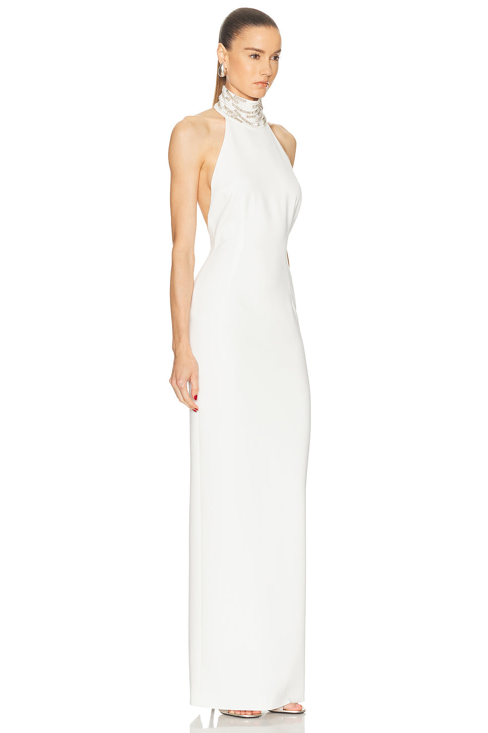 Rectangle Stone Embroidery Collar Slit Dress