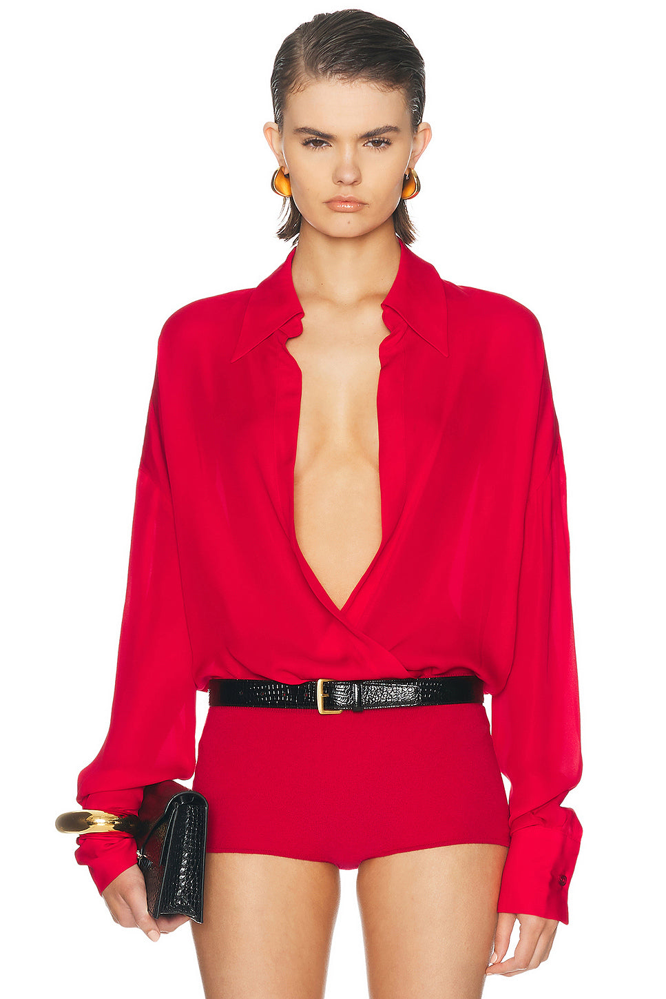 Drape Front Silk Blouse
