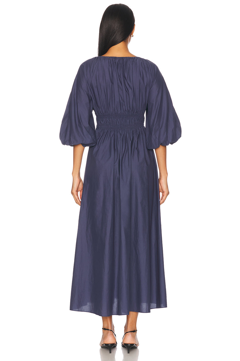 Shirred Plunge Button Dress