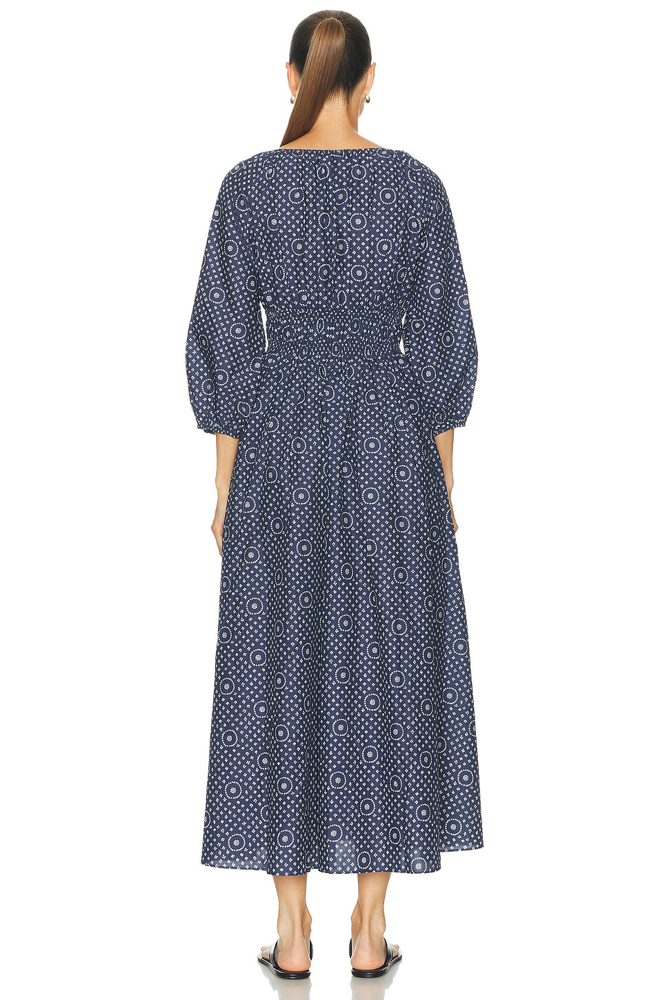 Shirred Plunge Button Dress
