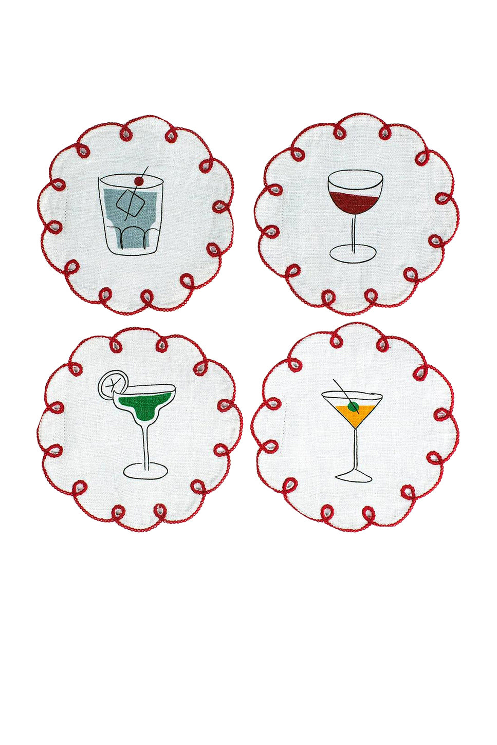 Embroidered Linen Coasters Set Of 4