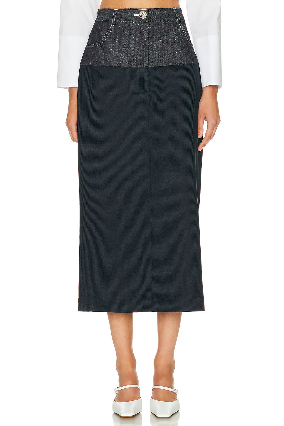 Denim Combo Midi Skirt