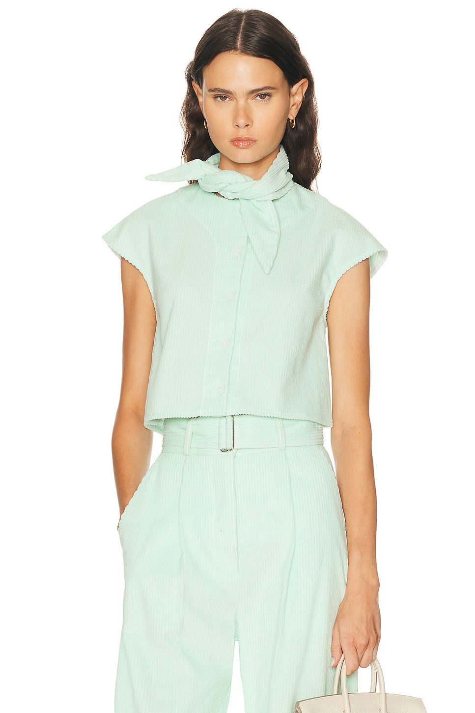 Tie Neck Button Up Shirt