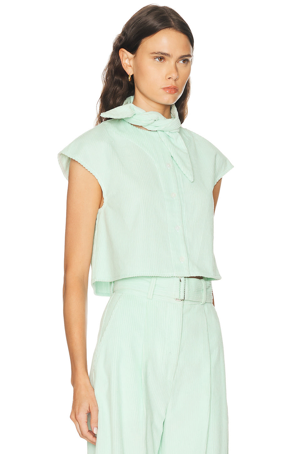 Tie Neck Button Up Shirt