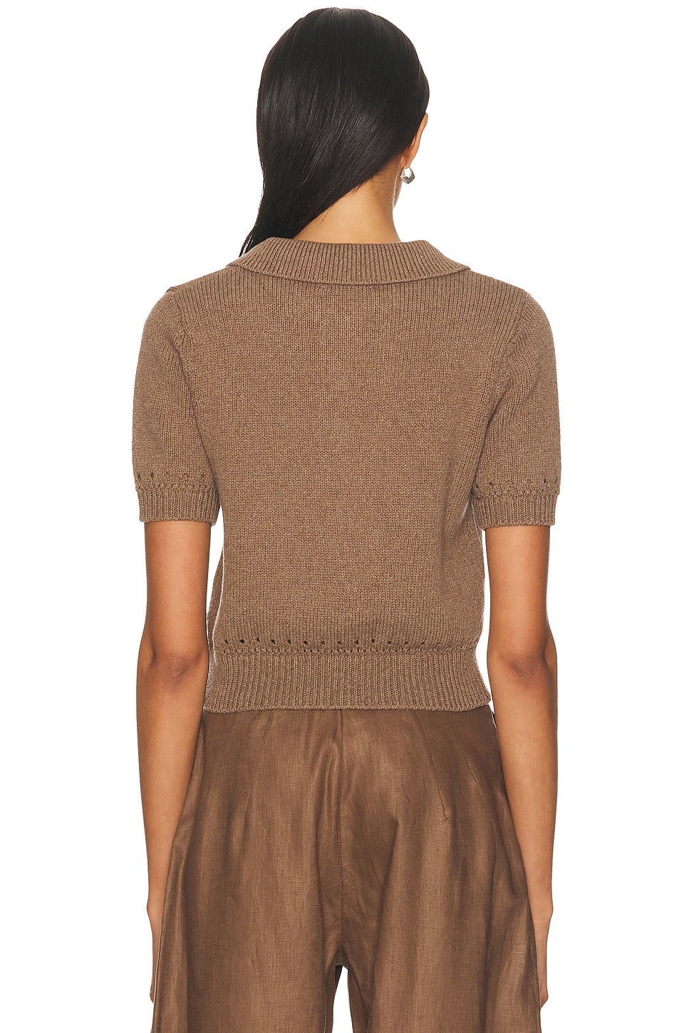 Eyelet Trim Knit Polo Top